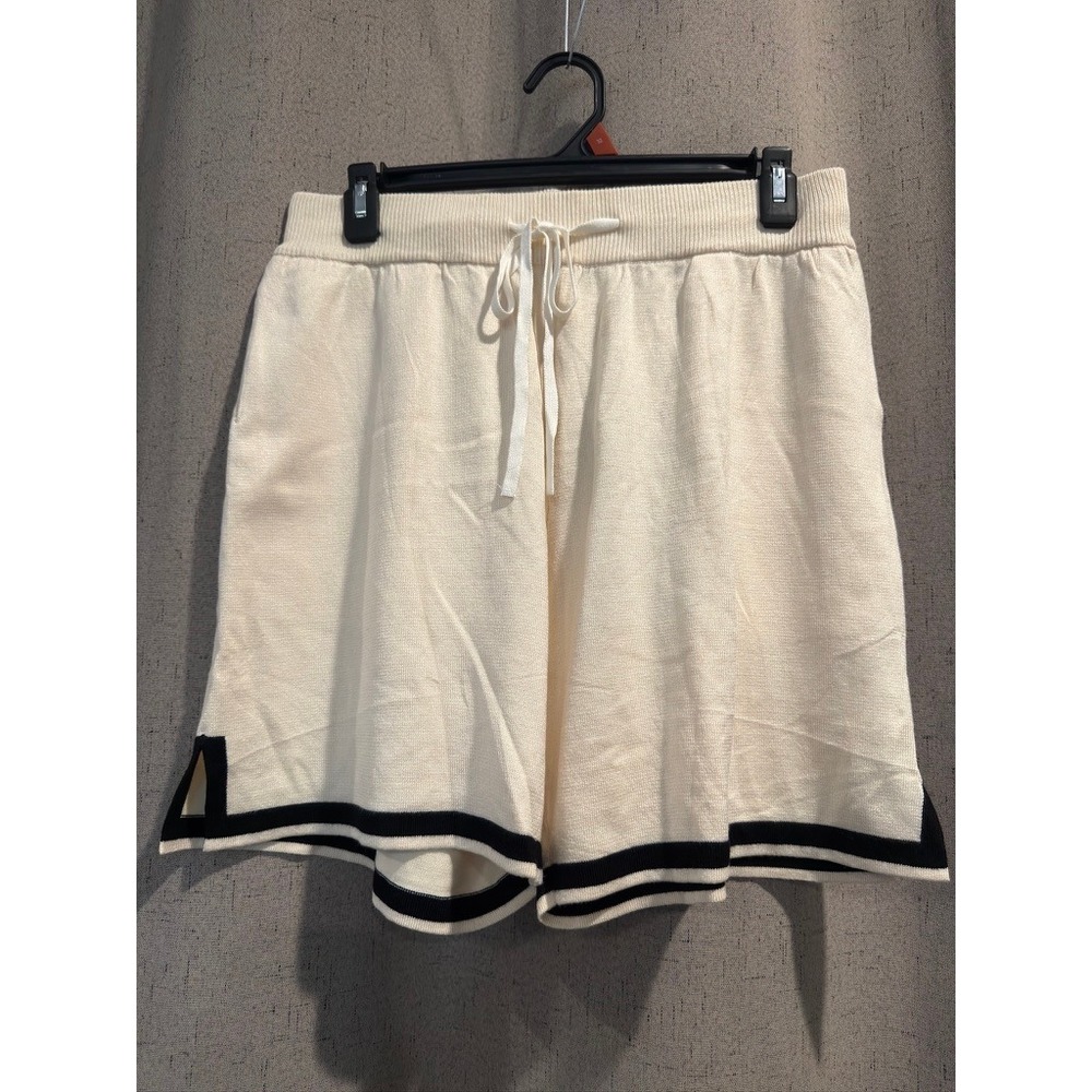 Zanzea Knit Shorts Set Womens Large Cream Black Stripe NWT Sporty - Picture 6 of 7